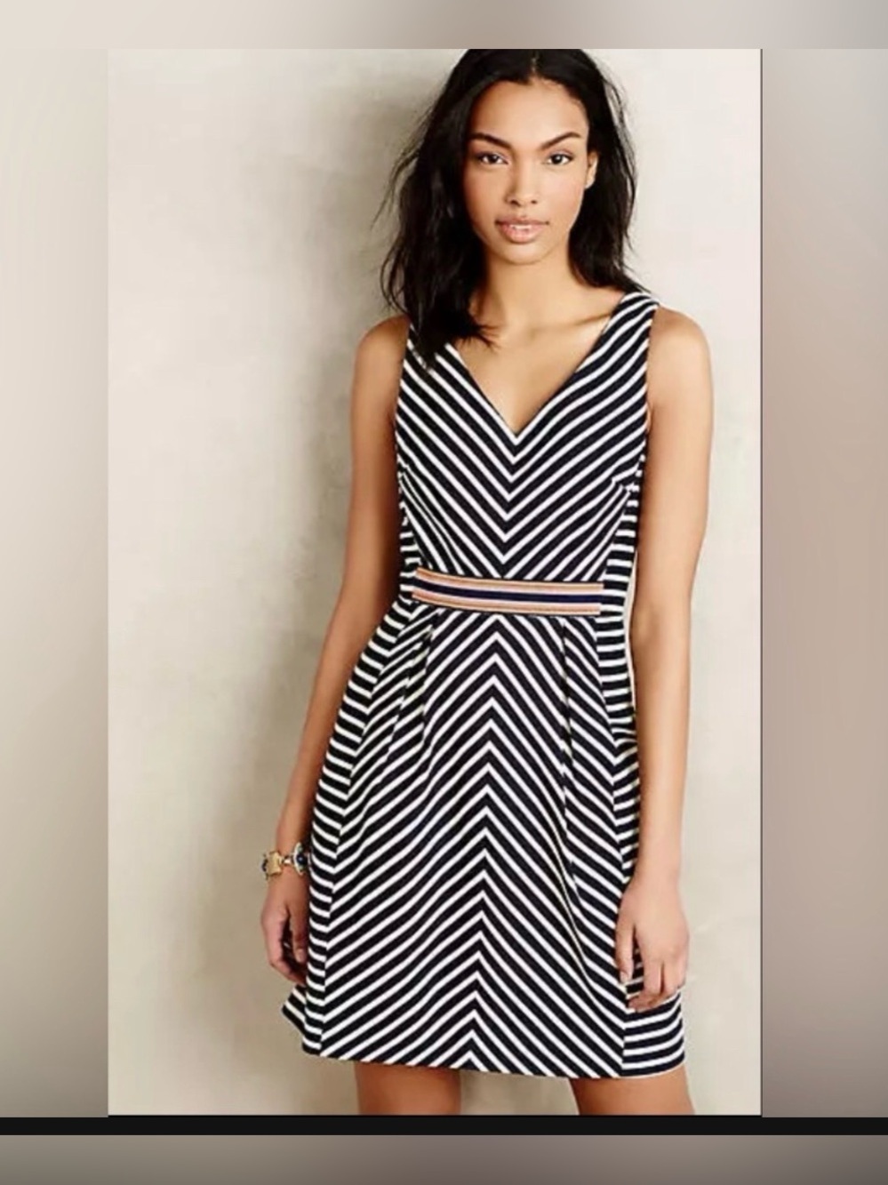 ANTHROPOLOGIE MAEVE NAVY WHITE A LINE MINI DRES STRIPED EMBROIDERED POCKETS 6